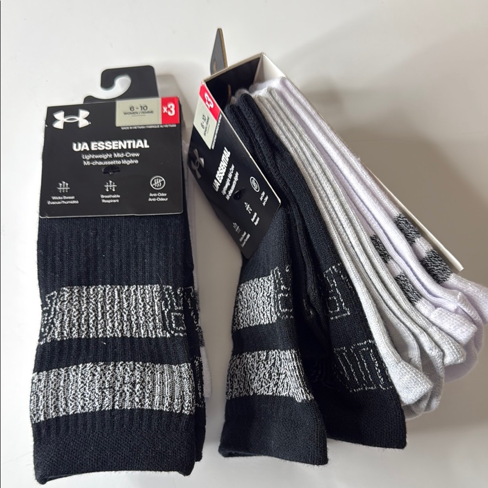 Under Armour UA Essential Mid Crew Socks 6 Pairs Size 6-10